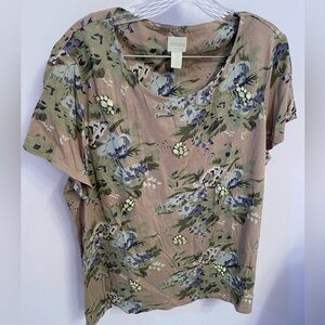 Chico’s Floral Short Sleeve Top with Embellishments. Size 3 (Chico’s).